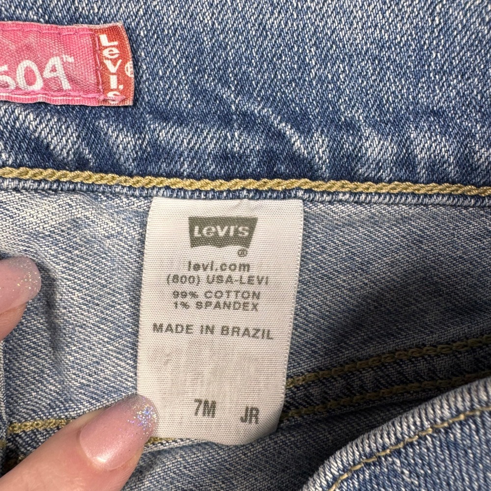 Levis 504 Slouch Straight Denim Shorts Medium Wash Cut Off Frayed Hem Size 7M JR - Picture 8 of 10